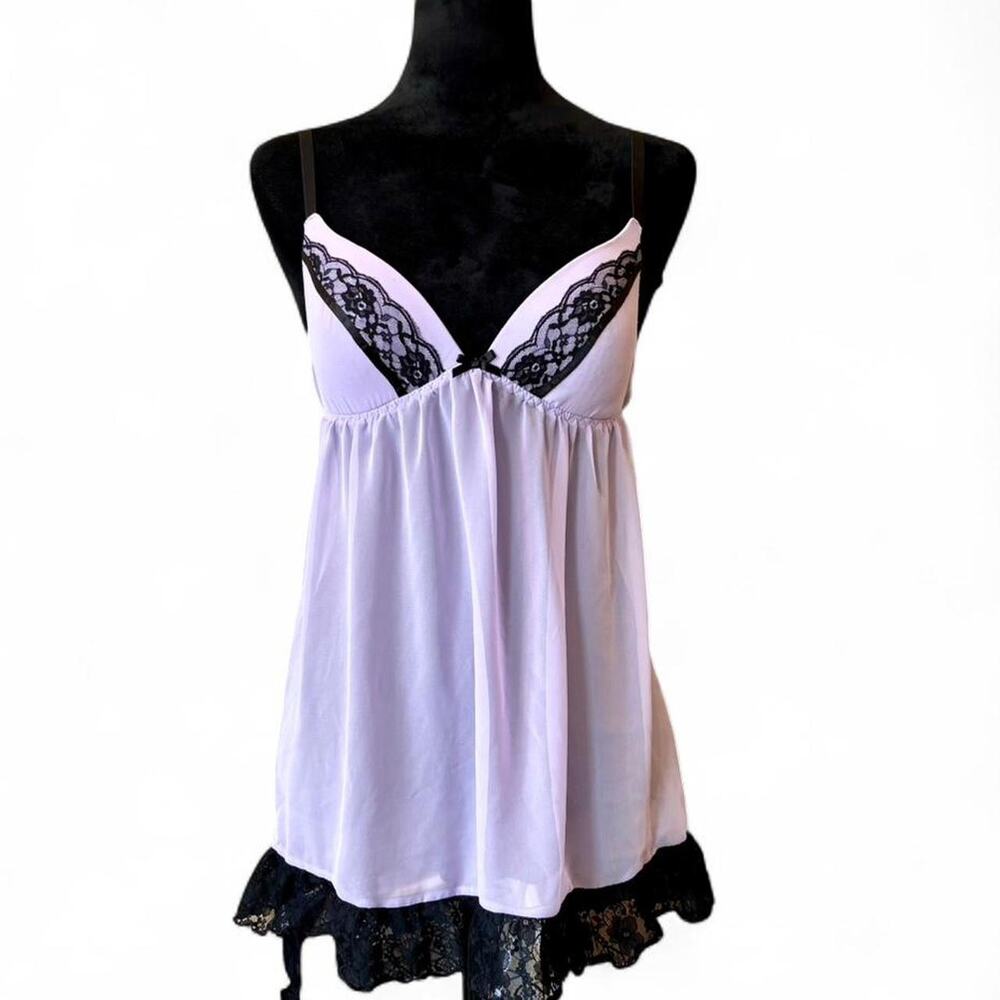 90s Babydoll Lavender Camisole Top – coquette lace trim S